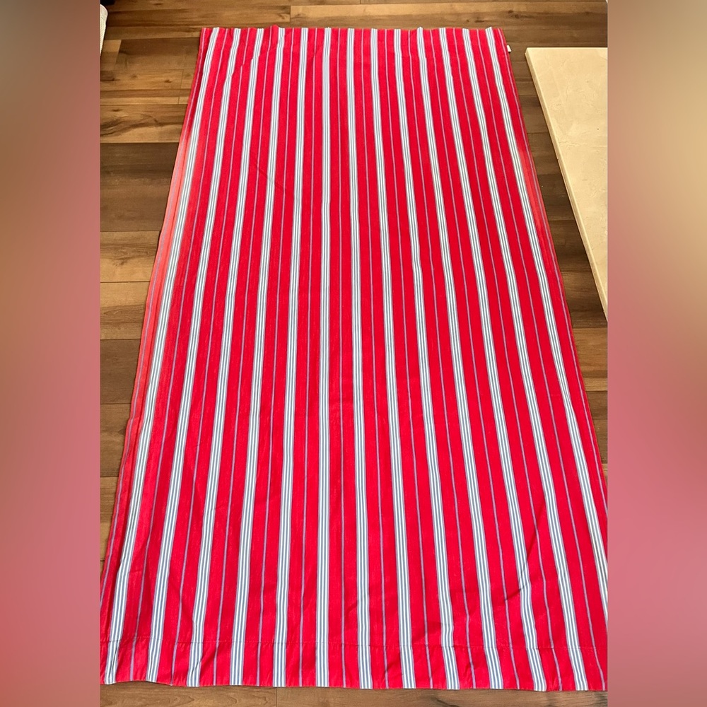 Pottery Barn Striped Red Blue White Blackout Curtains, 2 Panels 84” x 44”